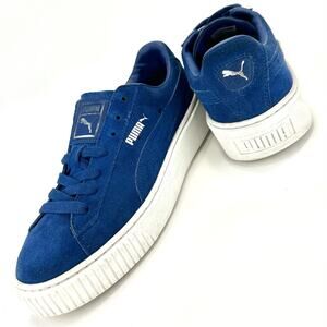 Puma Elemental Women Sneaker Size 8 Blue Suede Platform Lace-Up Low-Top Comfort